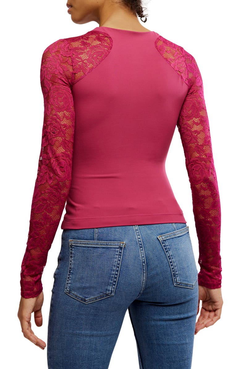 Free People No Excuses Lace Sleeve Top, Alternate, color, Sangria
