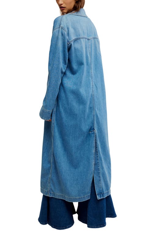 Free People Monique Longline Denim Duster In Blue