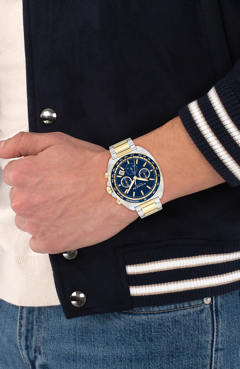 COACH Charter Chronograph Bracelet Watch, 44.5mm, Alternate, color, Blue