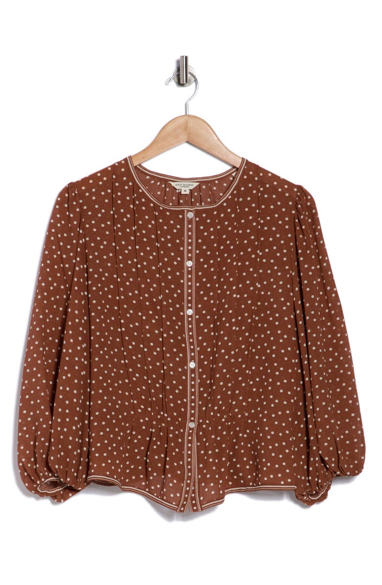 MAX STUDIO Bubble Sleeve Top, Alternate, color, Chestnut/ Ivory Dot