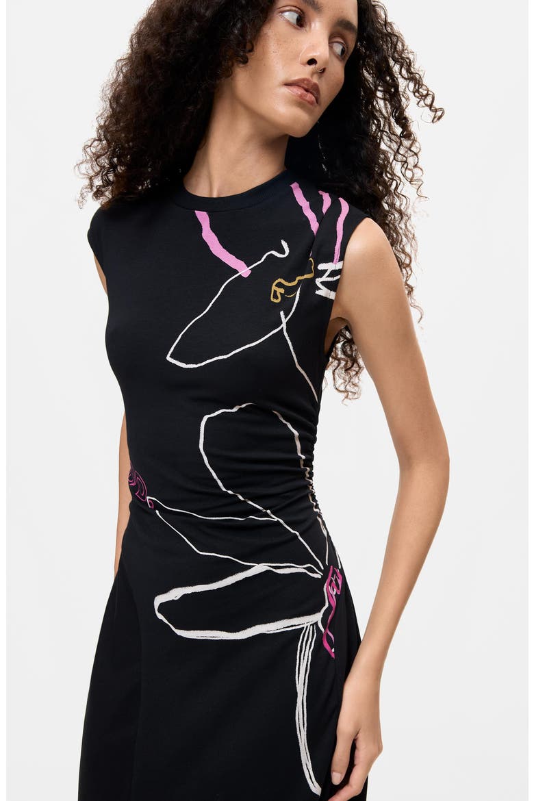 Asymmetric Floral Dress, Alternate, color, BLACK