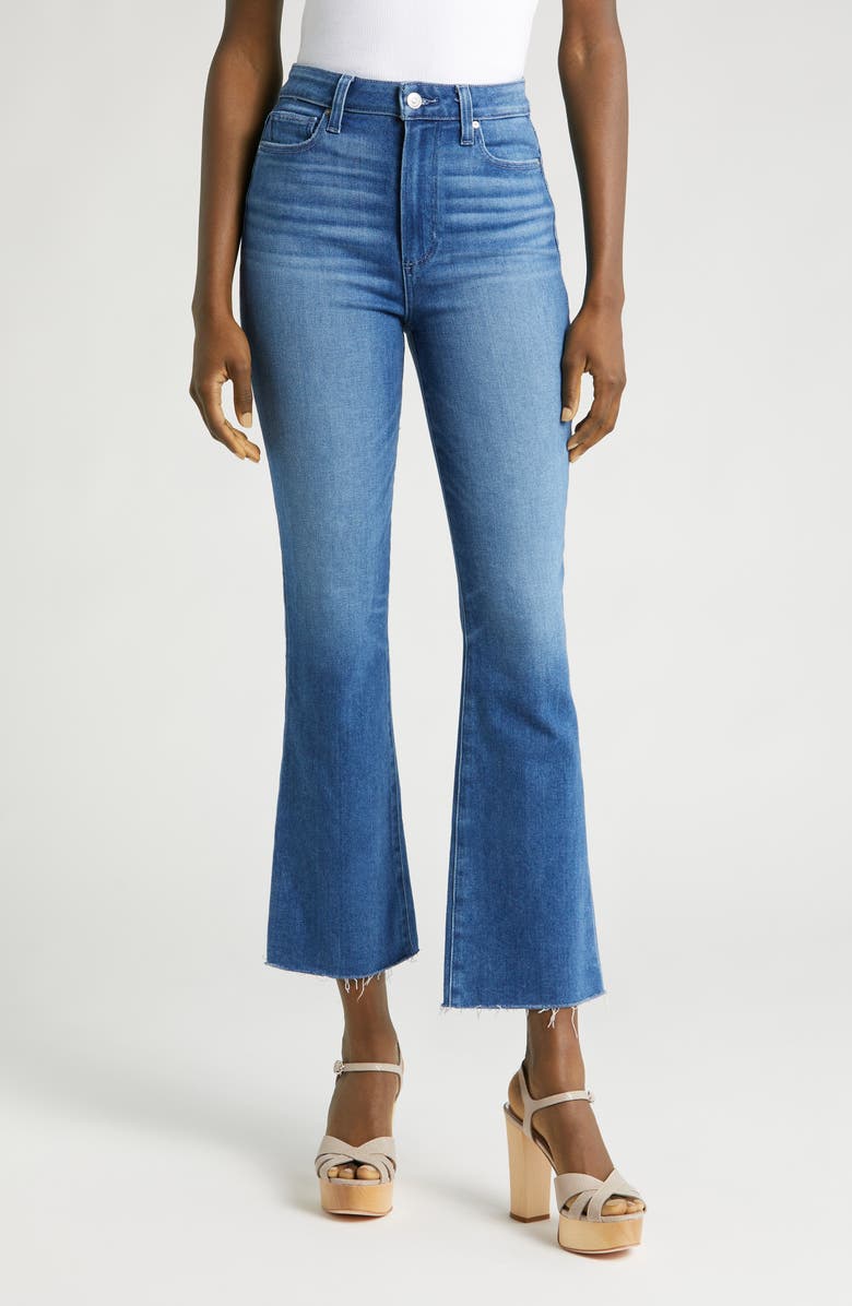 PAIGE Claudine High Waist Frayed Hem Flare Jeans, Main, color, Stardom