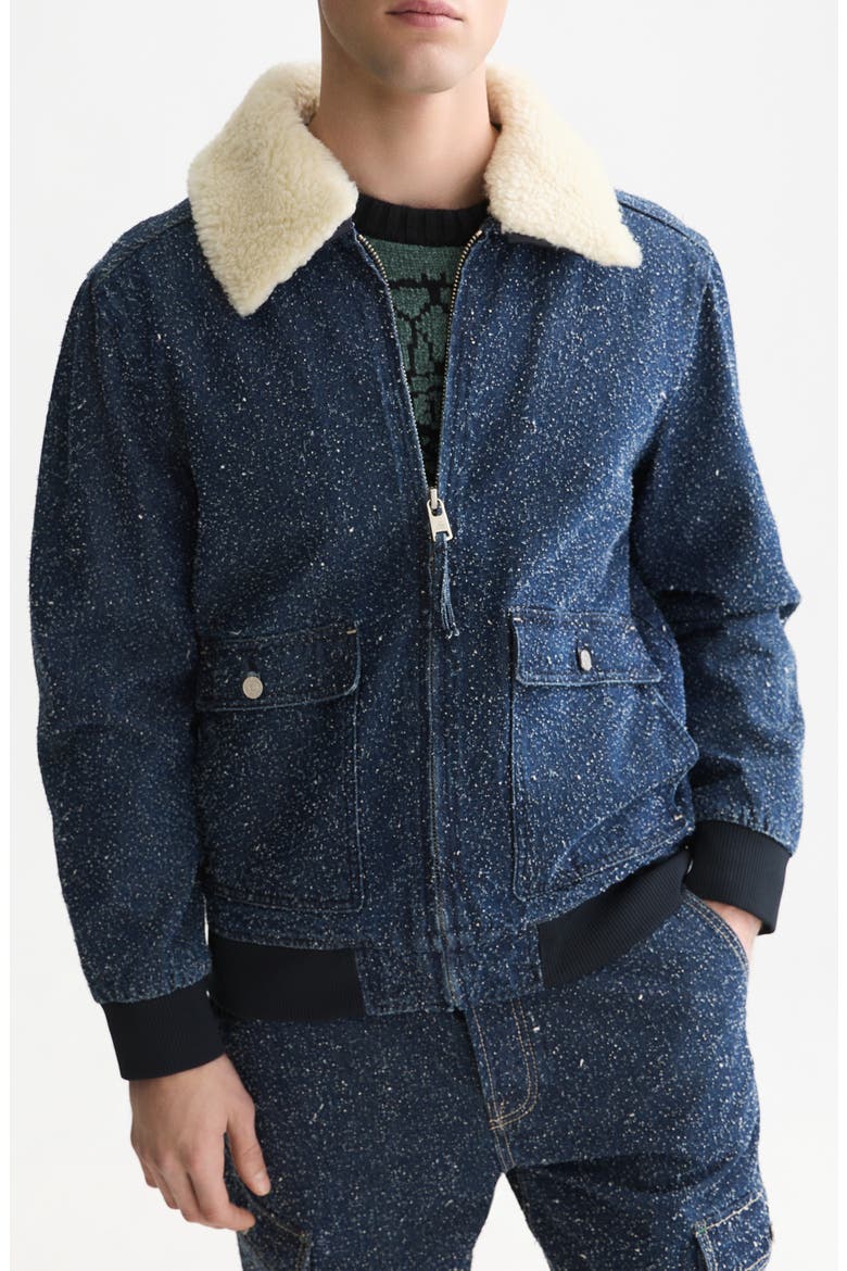 Denim Flight Jacket with Faux Shearling Collar, Main, color, DEEP WEAVE