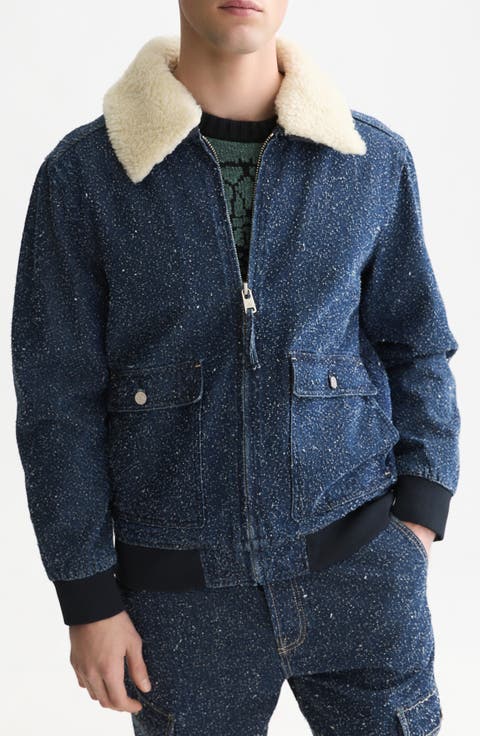 Denim Flight Jacket with Faux Shearling Collar
