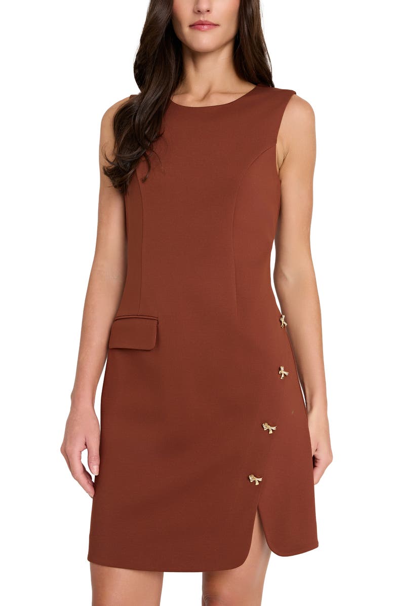 Tahari ASL Bow Detail Sleeveless Ponte Dress, Alternate, color, Sienna