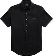 Polo Ralph Lauren Solid Black Short Sleeve Linen Button-Down Shirt