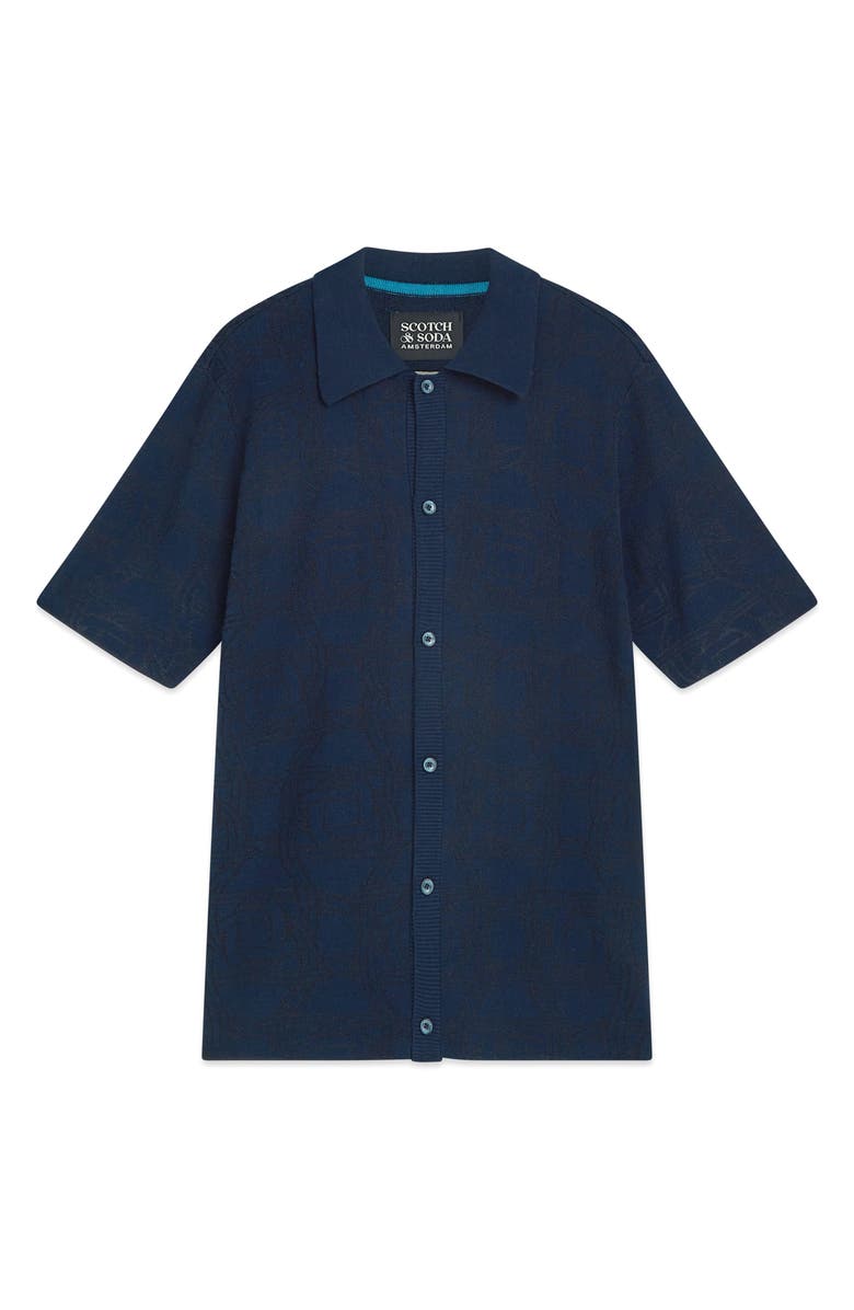 Scotch
Soda Tone-on-Tone Jacquard Short Sleeve Button-Up Knit Shirt, Alternate, color,