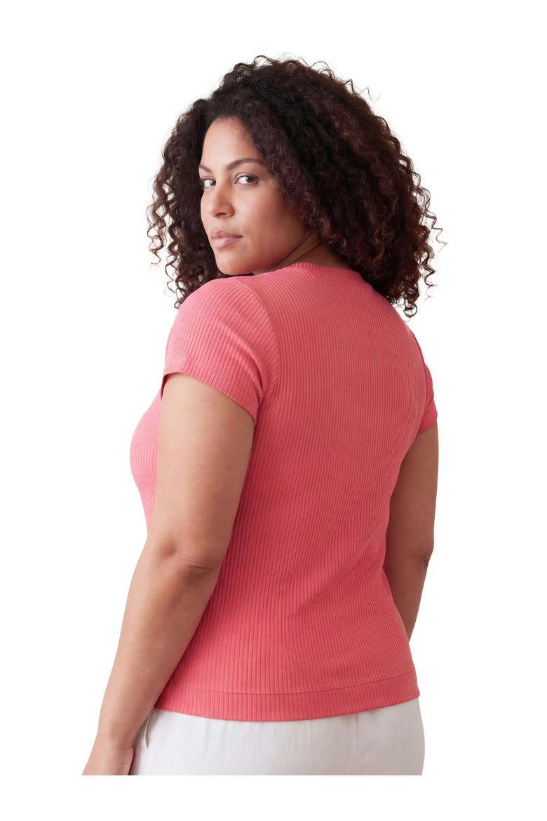 Curvy Basic Ribbed Knit Round Neck Short Sleeve Top, Alternate, color, Coral