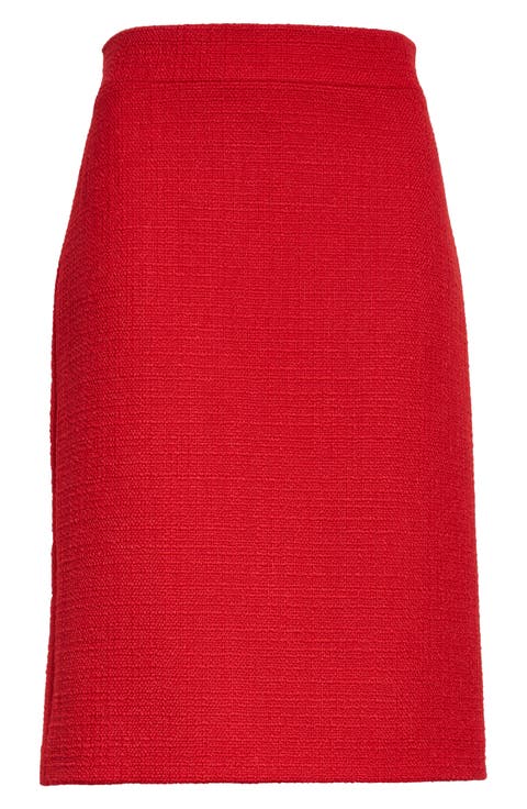 Virgin Wool Blend Tweed Pencil Skirt