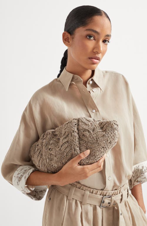 Brunello Cucinelli Marina Foliage Lace Pouch Bag In Light Brown