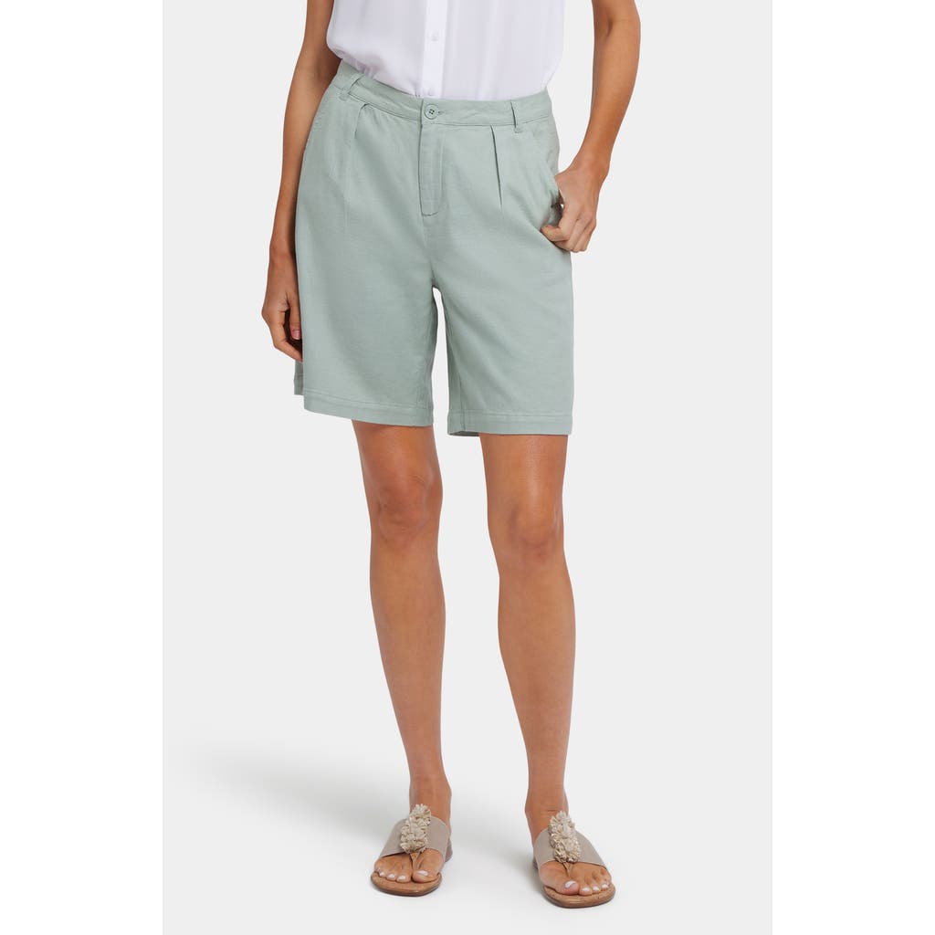Nydj Relaxed Pleated Linen Blend Shorts In Tomatillo