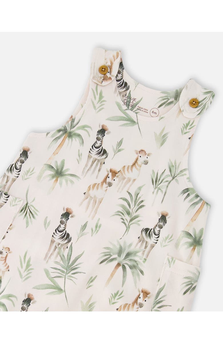 Deux par Deux Organic Cotton Jersey Zebra Print Romper, Alternate, color, Beige Zebra Print