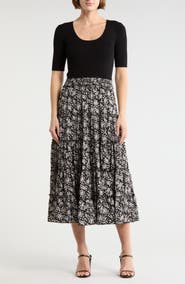 T Tahari Mixed Media Midi Dress