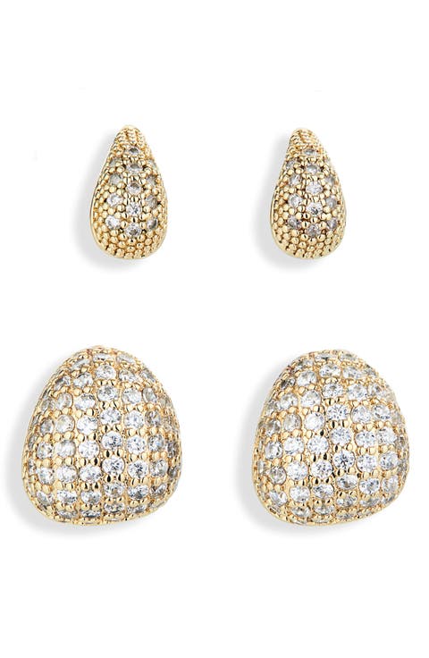 Set of 2 Pavé Cubic Zirconia Droplet Stud Earrings