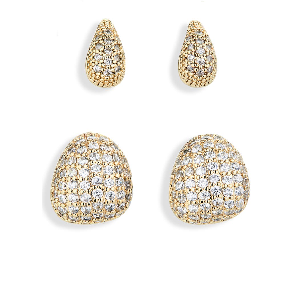 Nordstrom Rack Set Of 2 Pavé Cubic Zirconia Droplet Stud Earrings In Gold