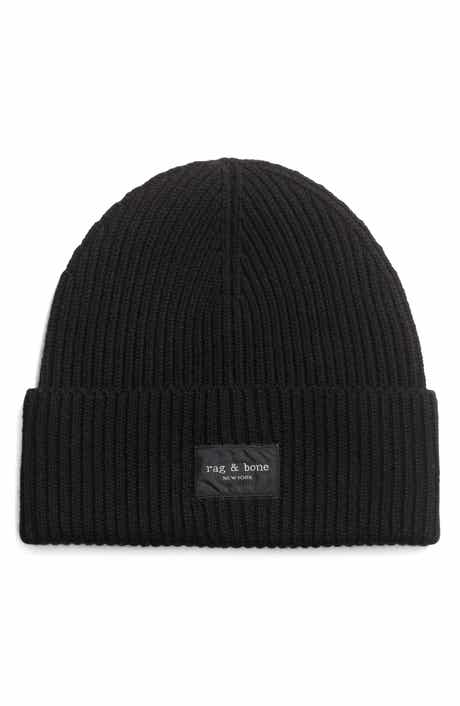 rag & bone Blake Logo Patch Wool Blend Rib Beanie