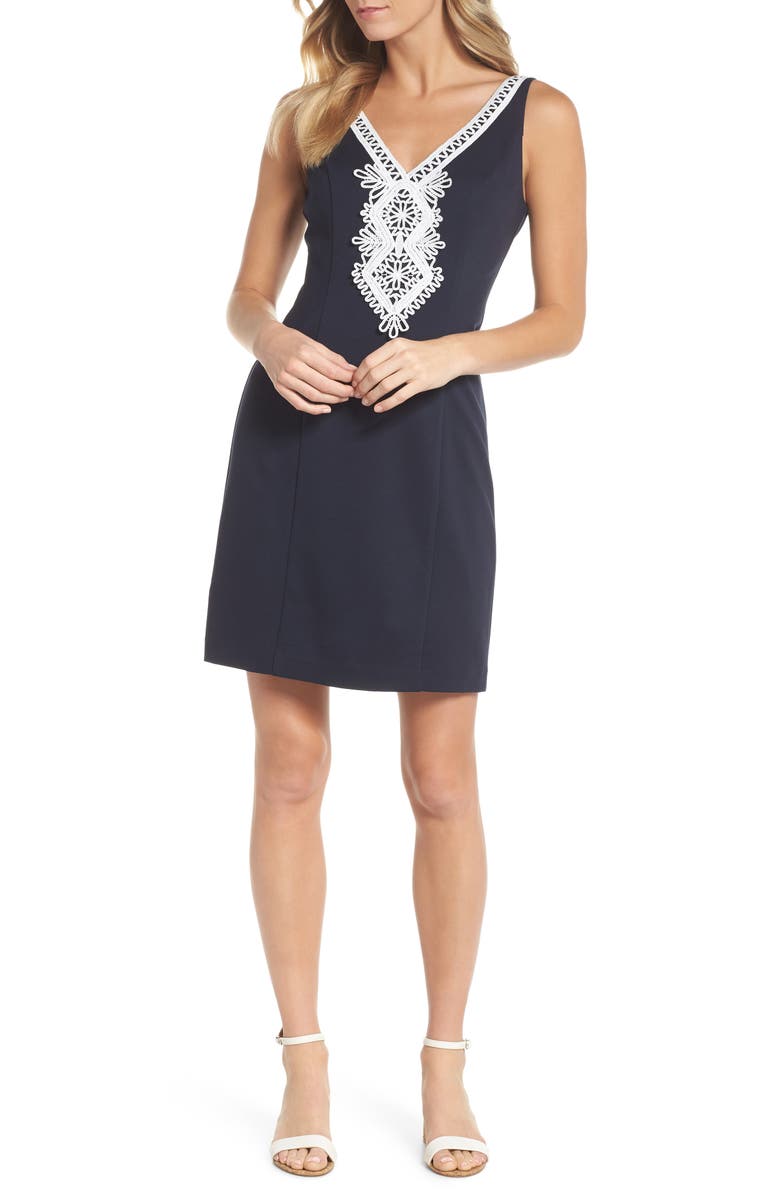 Eliza J Embroidered V-Neck Shift Dress, Main, color, 