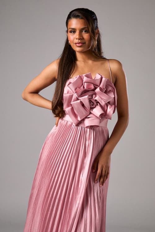 Coast Petite Metallic Pleated Corsage Dress In Pink