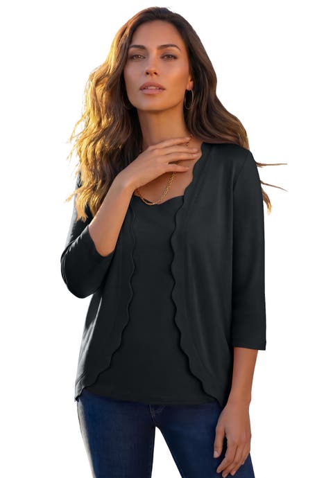 Scalloped Cardigan And Tank Set (Plus)