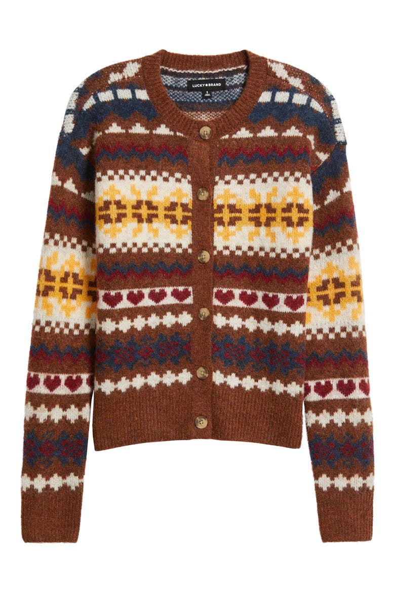 Fair Isle Cardigan, Alternate, color, BITTER CHOCOLATE
