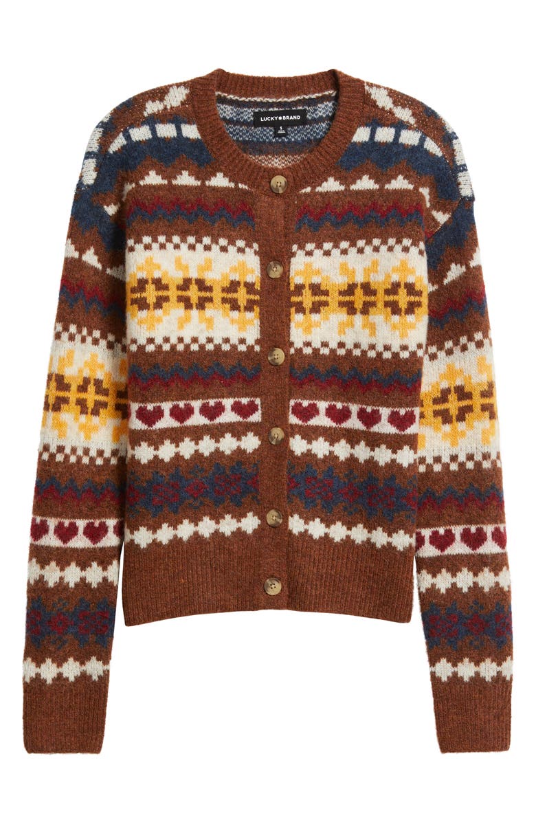 Lucky Brand Fair Isle Cardigan, Alternate, color, Bitter Chocolate