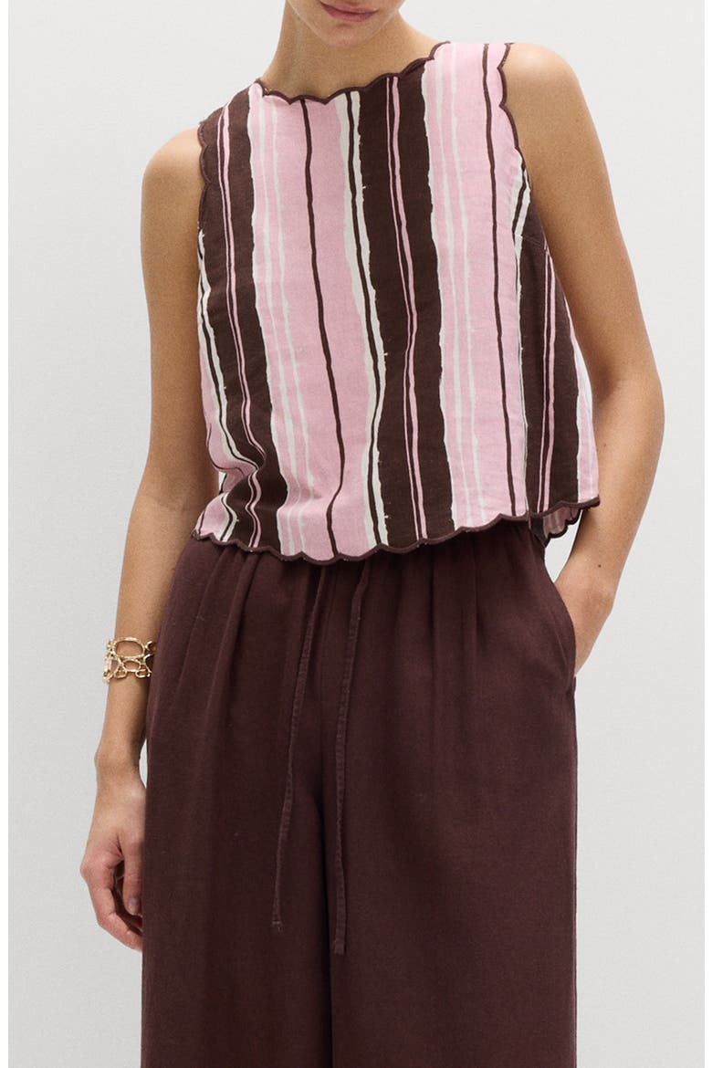 Stripe Scallop Sleeveless Top, Main, color, PINK / MULTI