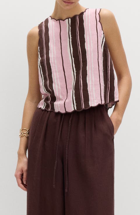 Stripe Scallop Sleeveless Top