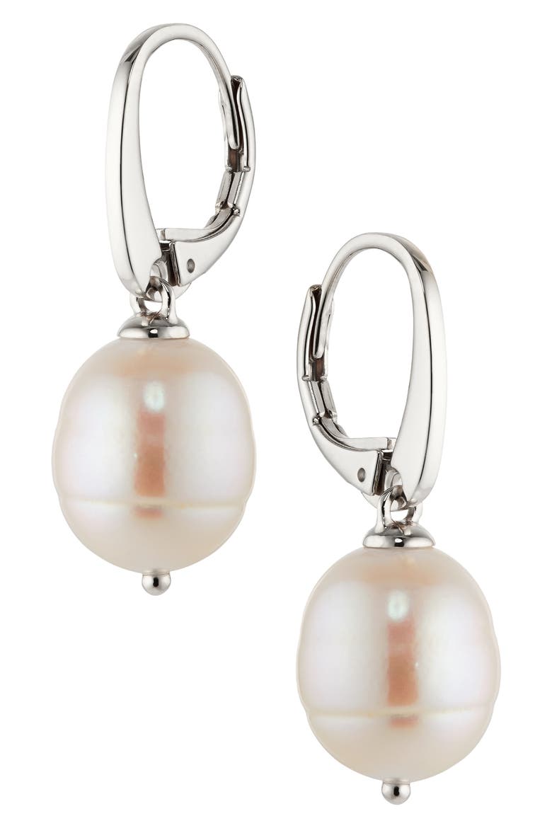 Freshwater Pearl Drop Earrings, Main, color, RHODIUM
