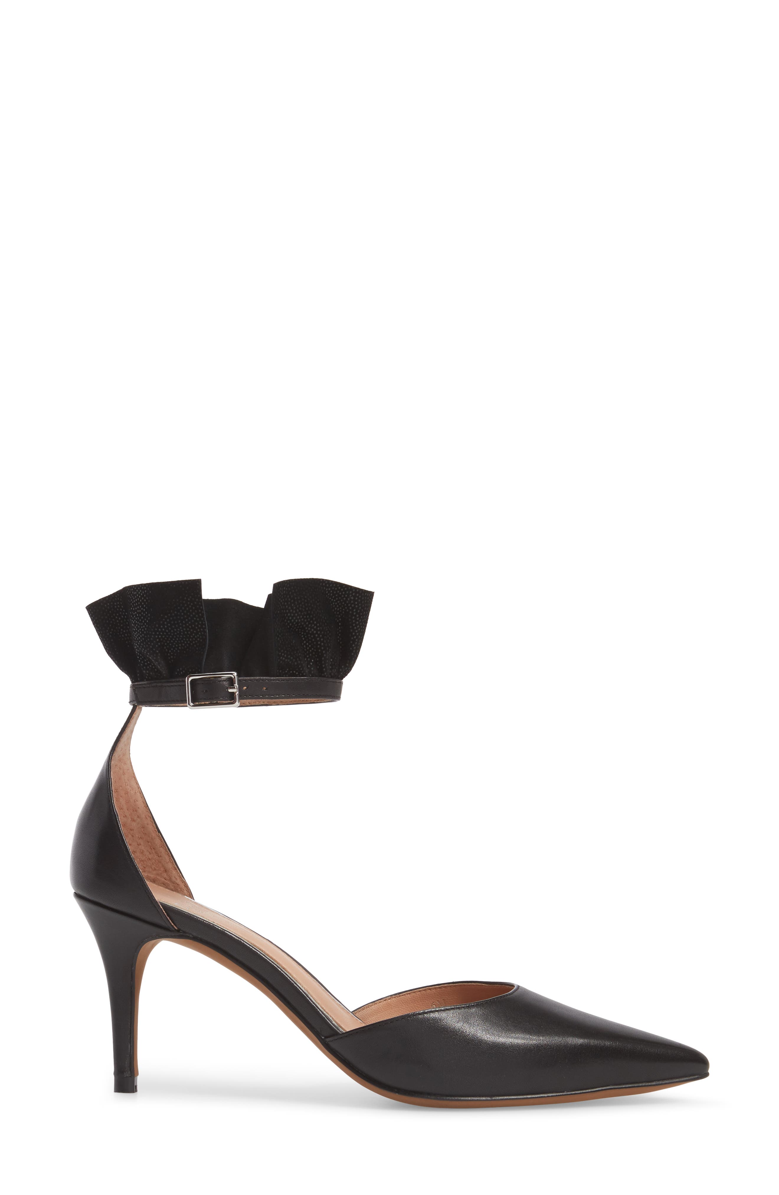 Pammy Ruffled Pointy Toe Pump, Alternate, color, BLACK LEATHER
