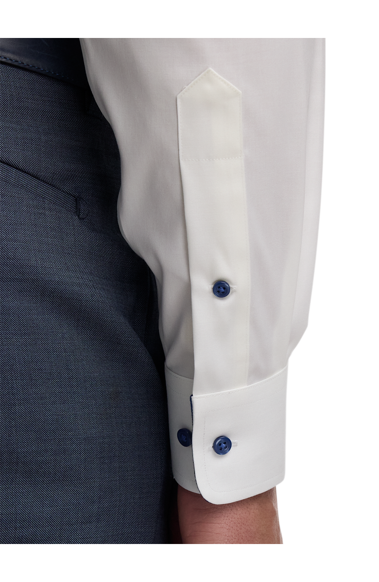 Paul Fredrick Non Iron Point Collar Dress Shirt with Striped Trim, Alternate, color, White
