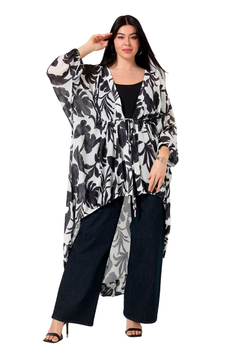 June + Vie Chiffon Kimono, Main, color, Stitched Floral