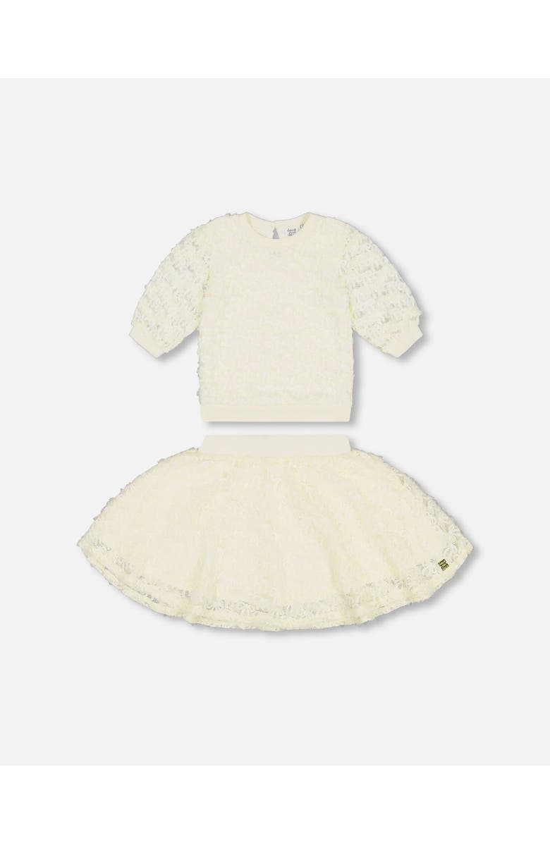 Deux par Deux Little Girl's Eyelet Top And Skirt Set Off White, Main, color, 