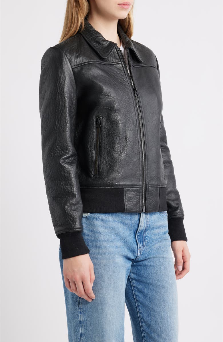 Schott NYC Leather Flight Jacket, Alternate, color, Black