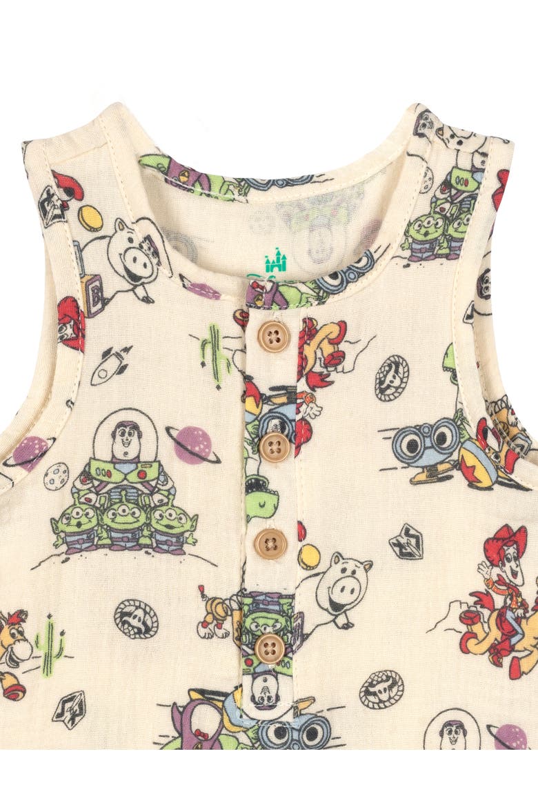 Toy Story Cotton Gauze Sleeveless Shorty Romper, Alternate, color, Beige Toy Story