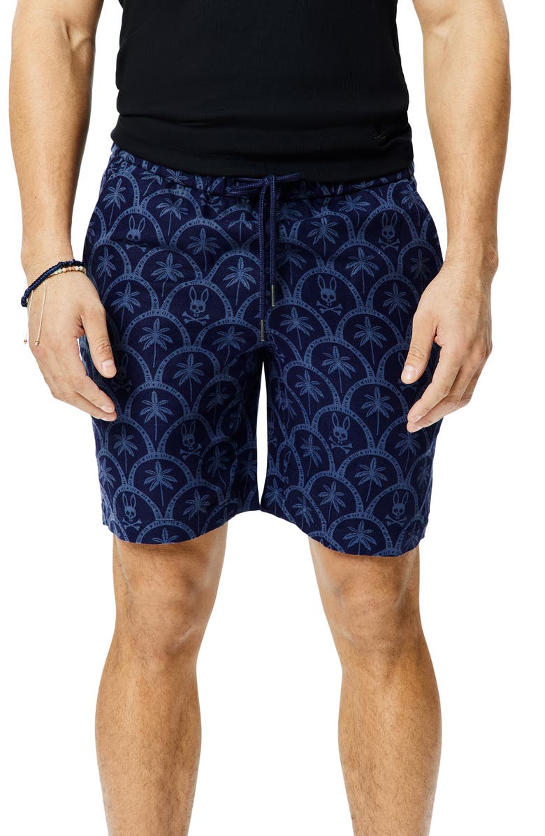 Psycho Bunny Brad Print Linen & Cotton Shorts, Main, color,