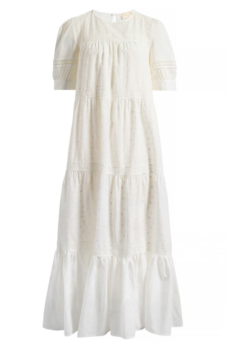 MELLODAY Eyelet Tiered Maxi Sundress, Alternate, color, White