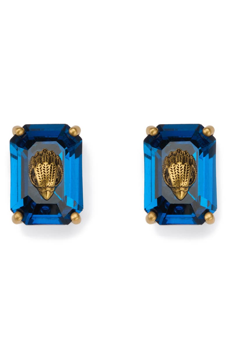 Kurt Geiger London Emerald Cut Crystal Stud Earrings, Main, color, Blue