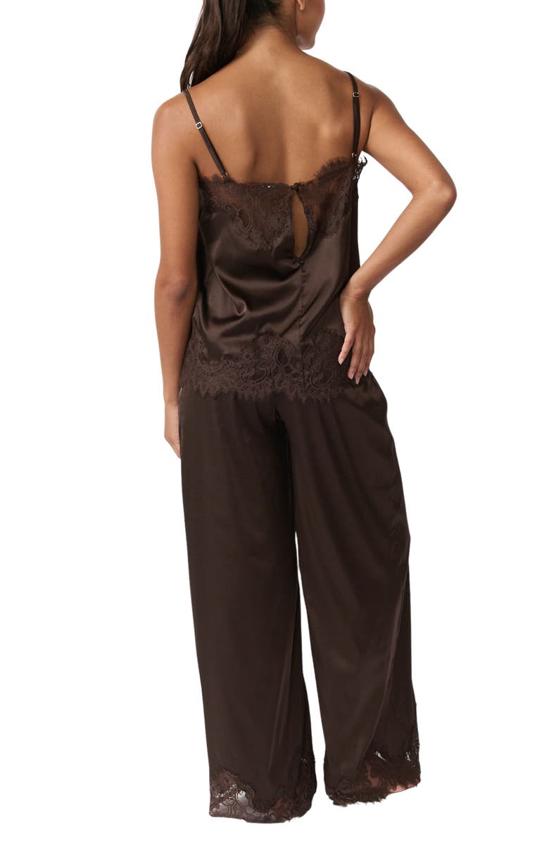 Kat The Label Olivia Lace Trim Satin Pants, Alternate, color, Espresso