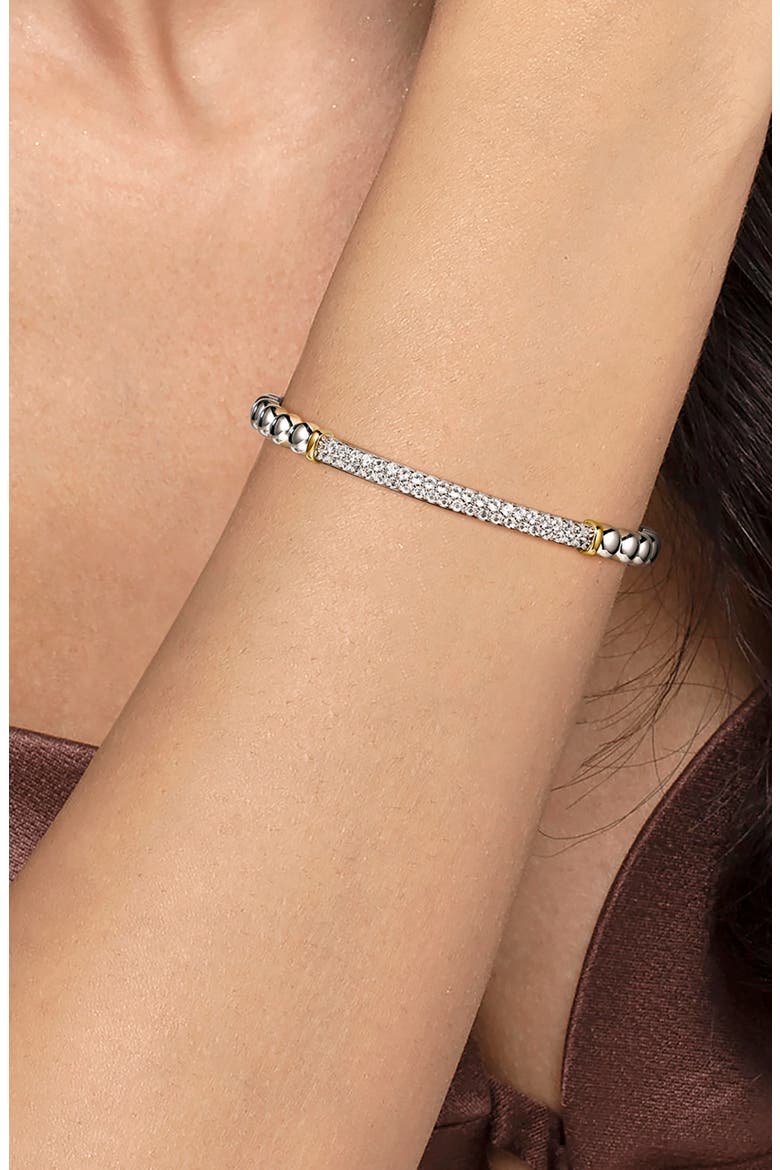 Bujukan Sterling Silver, White Sapphire & 14K Gold Open Bangle Bracelet, Alternate, color, SILVER/ 14K YELLOW GOLD