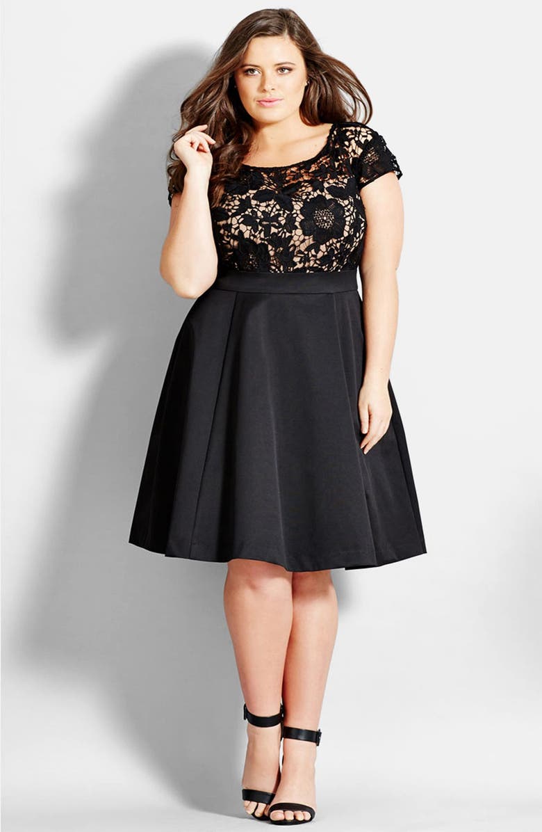 City Chic 'Romantic Lace' Fit & Flare Dress, Main, color,