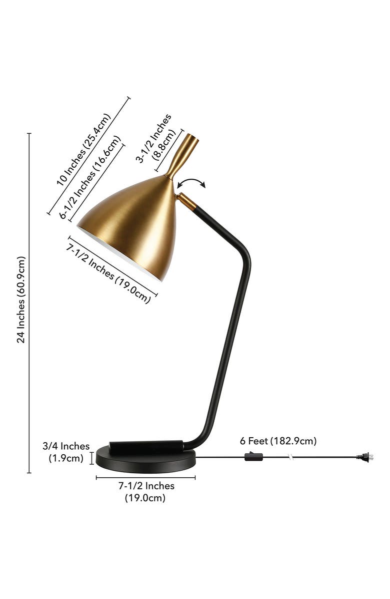 HUDSON AND CANAL Yossi Blackened Bronze Table Lamp with Brass Finish Shade, Alternate, color,