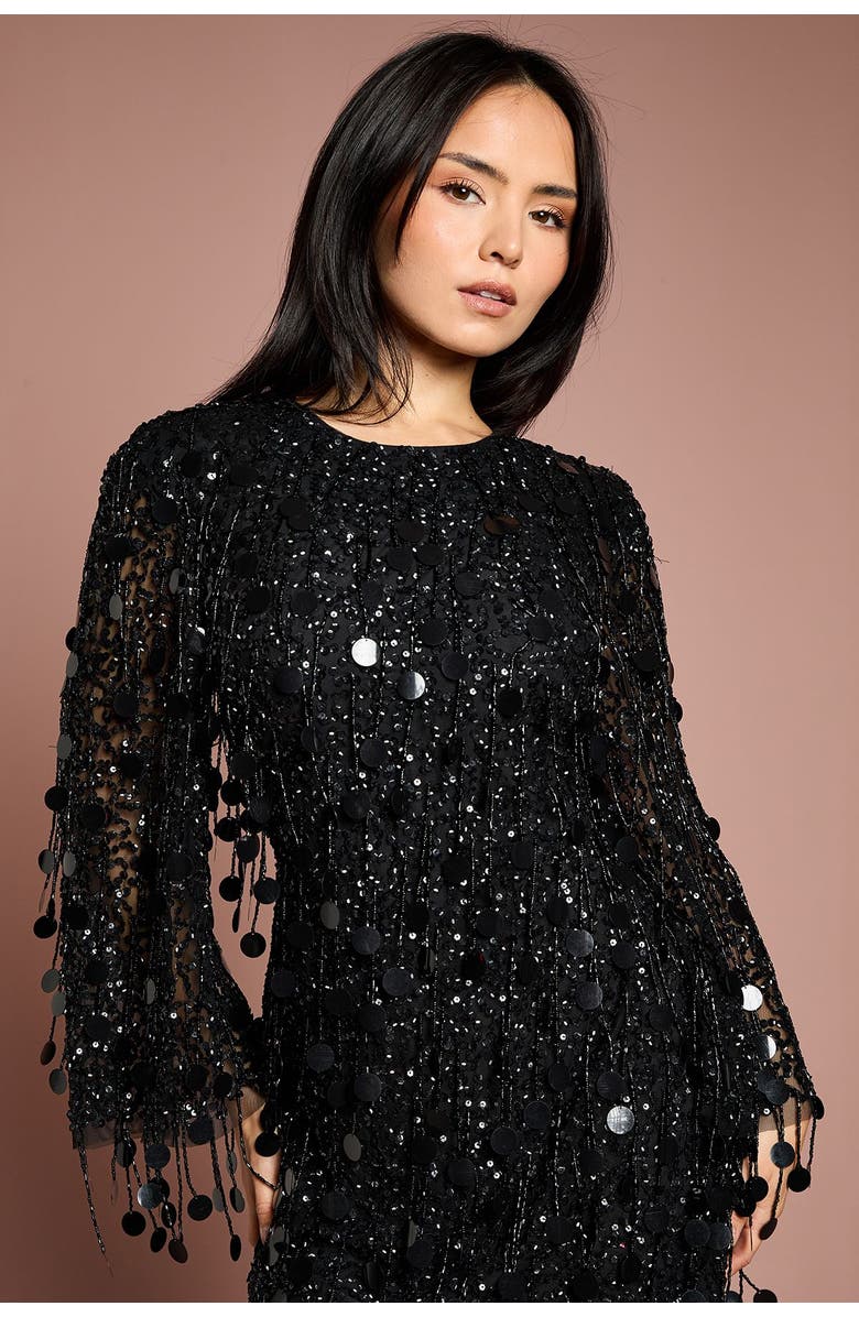Coast Petite Sequin Tassel Mini Dress, Alternate, color, Black