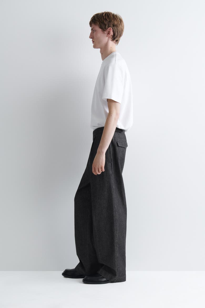 Pinstriped Denim Relaxed-Fit Wide-Leg Pants, Alternate, color, BLACK / PINSTRIPED