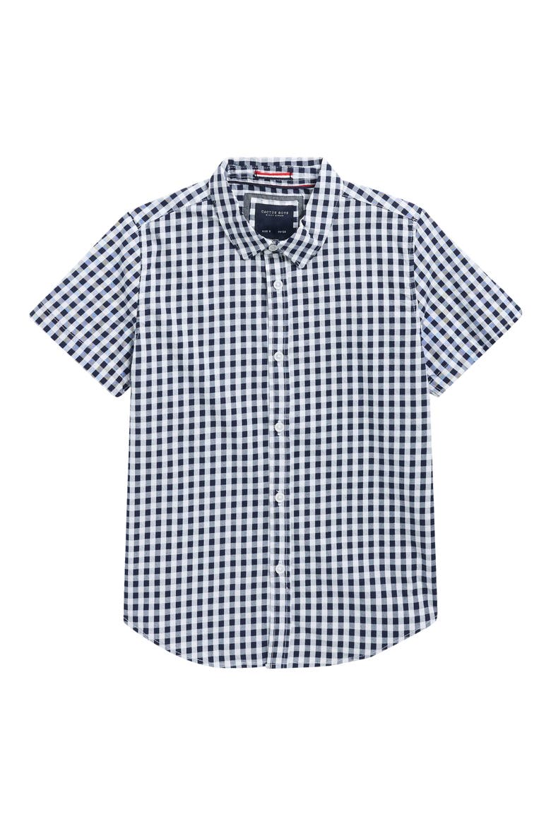 Kids' Gingham Performance Button-Up Shirt, Main, color, NAVY