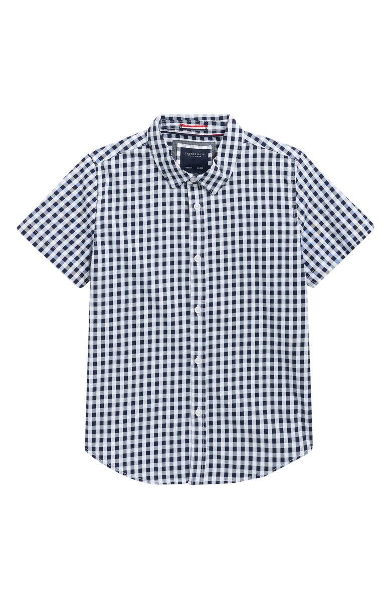 DENIM AND FLOWER Kids' Gingham Performance Button-Up Shirt, Main, color, Navy