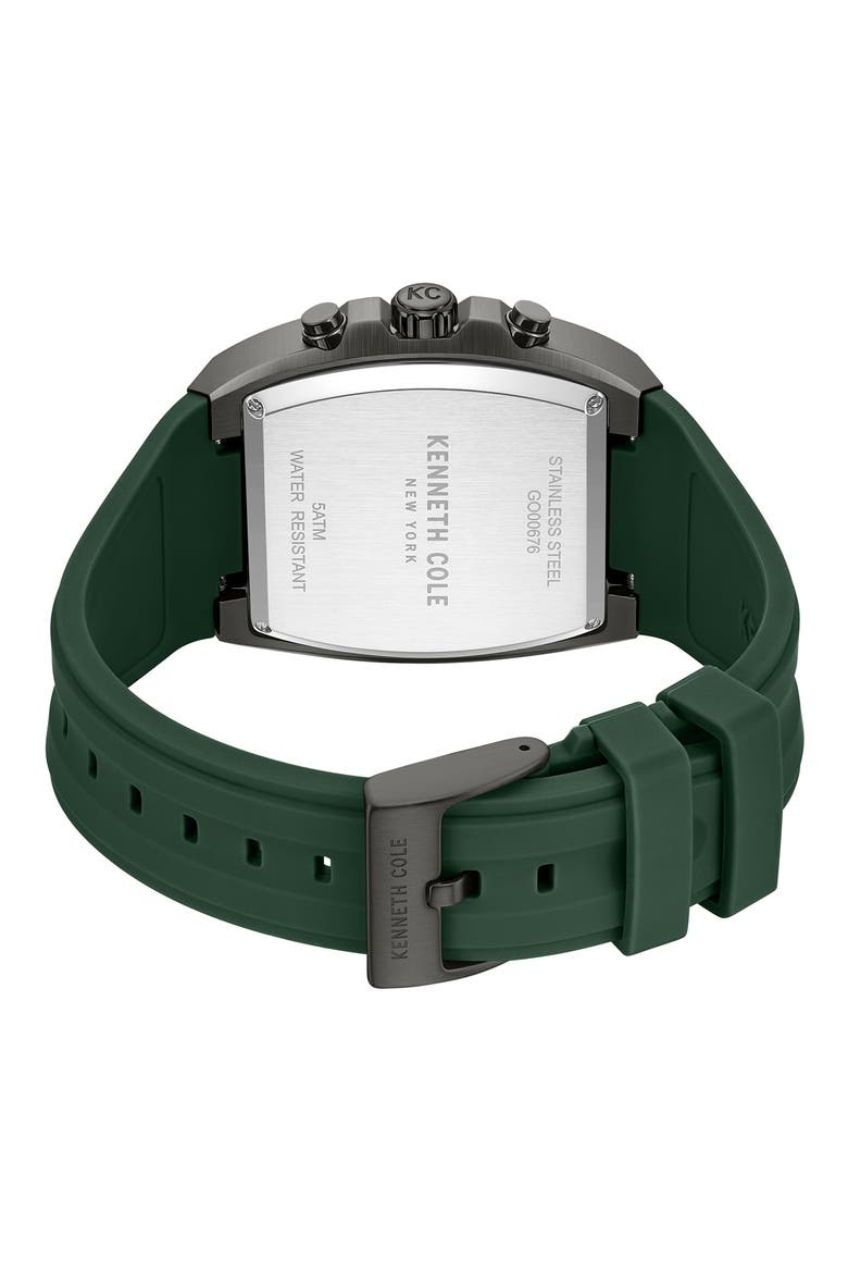 Sport Tonneau Chronograph Silicone Strap Watch, 44mm x 28mm, Alternate, color, GREEN