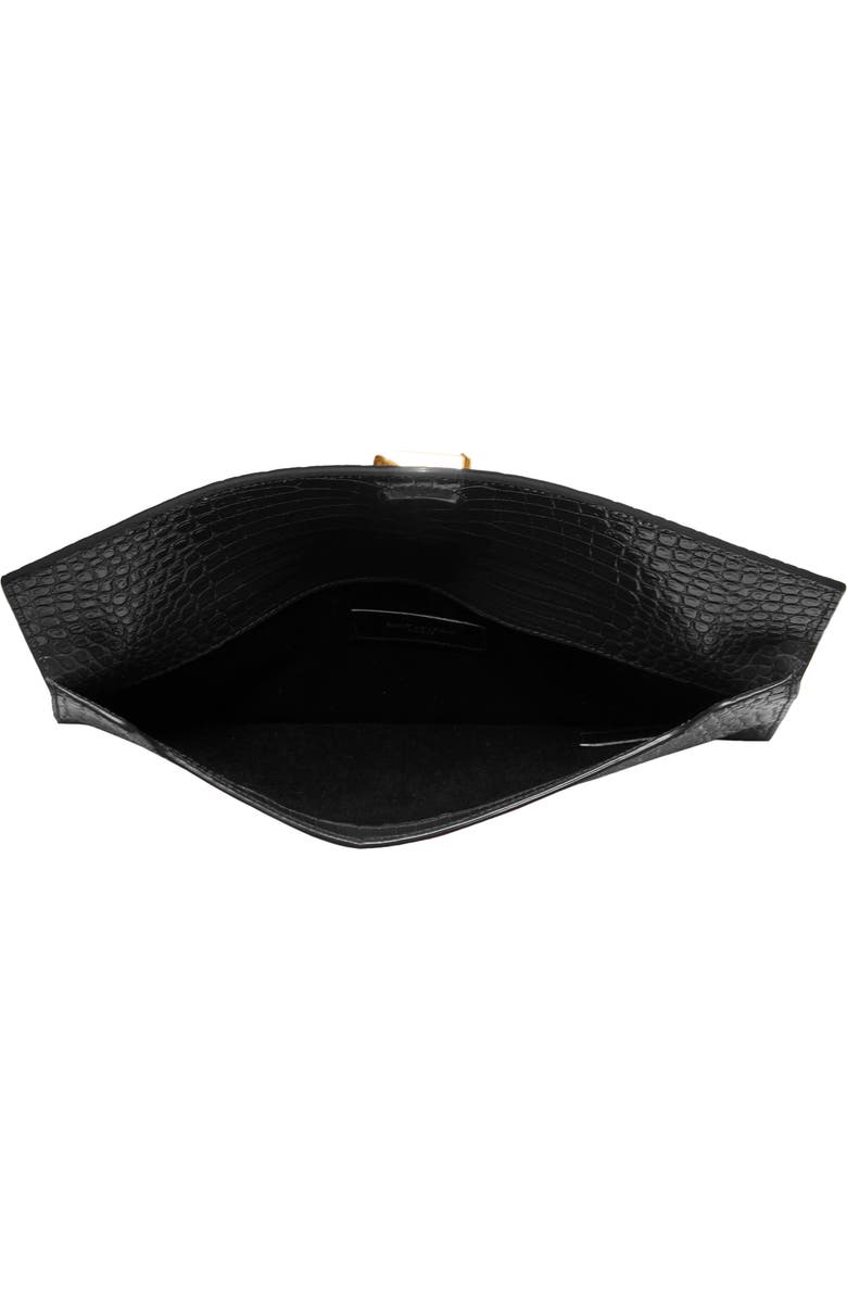 Saint Laurent Uptown Croc Embossed Leather Pouch, Alternate, color,