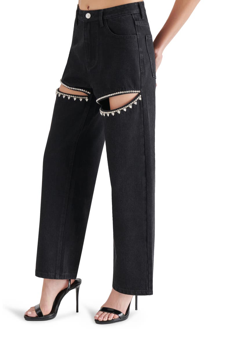 Taylor High Waist Rhinestone Cutout Detail Jeans, Alternate, color, BLACK