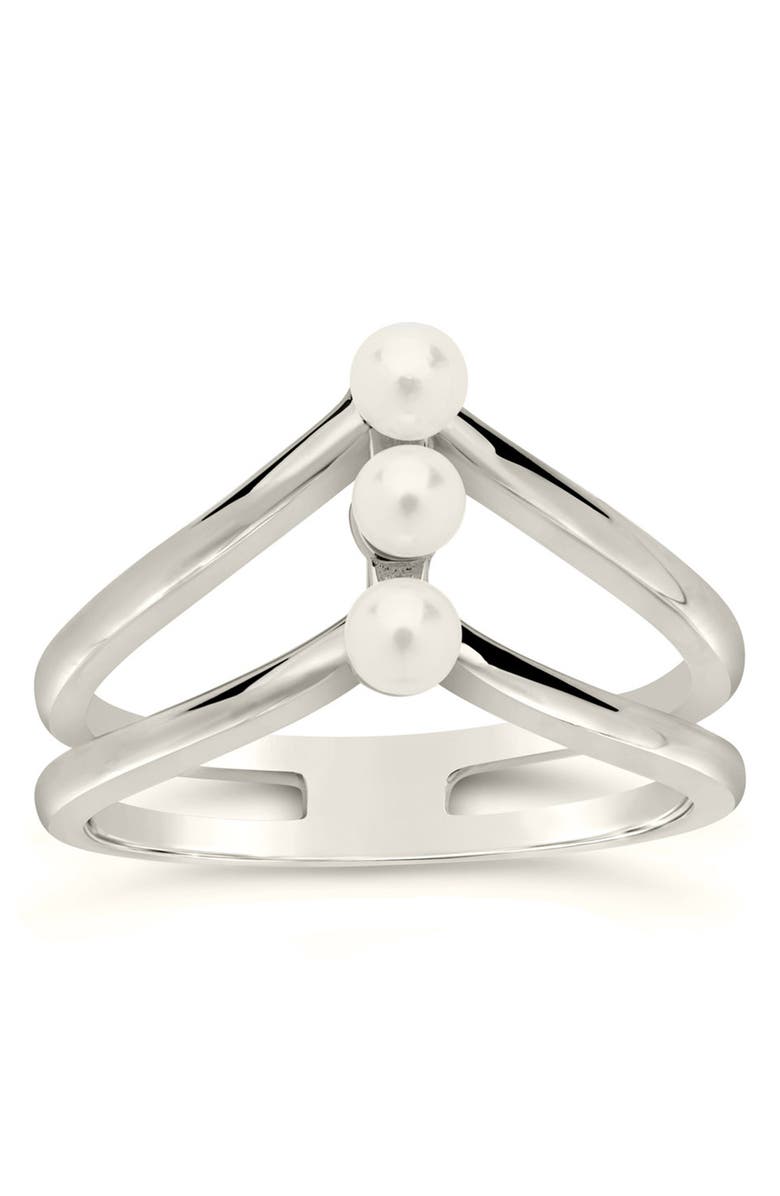 Sterling Forever Sterling Silver Triple 3.5mm Freshwater Pearl Cutout Ring, Alternate, color, Silver