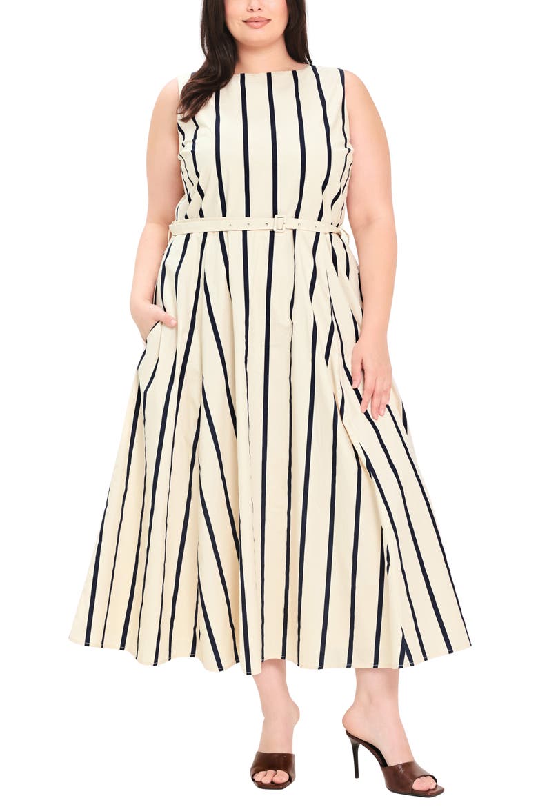 Striped Cotton Midi Dress, Main, color, ECRU/ NAVY